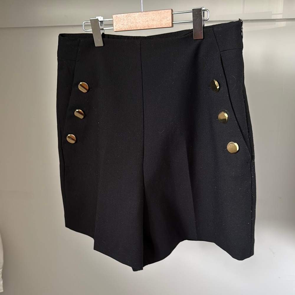 Zara Black Shorts with Gold Buttons